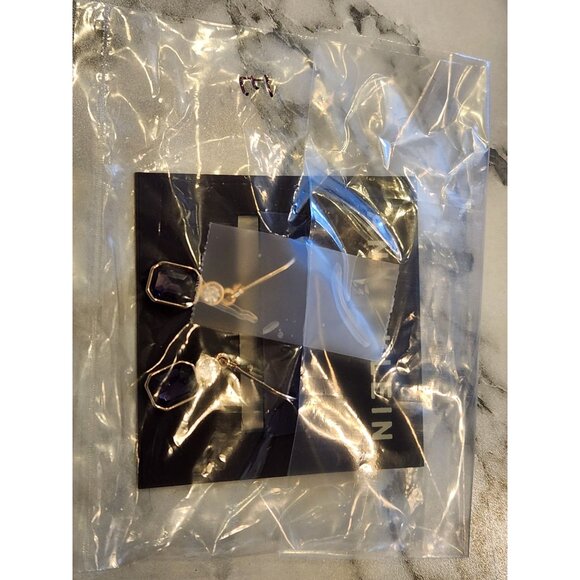 Anne Klein Gold-Tone Drop Earrings With Purple & Clear Crystals - Picture 2 of 5